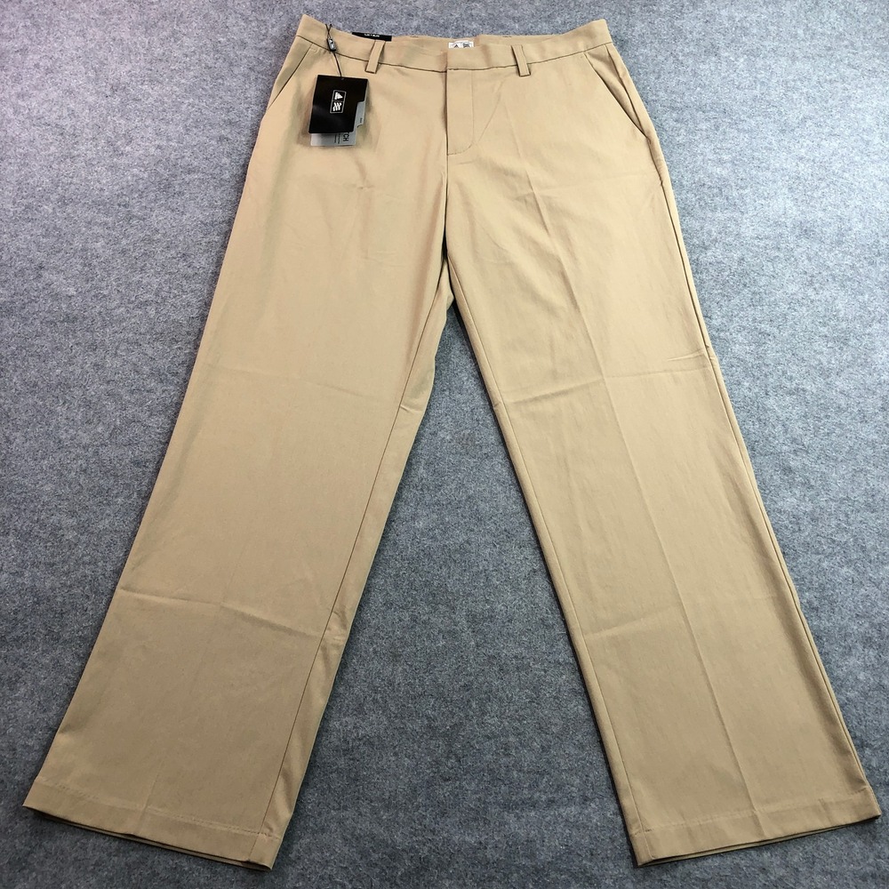 Adidas Mens Golf Pants 34x32 Tan Textured Straight Stretch Herringbone NWT